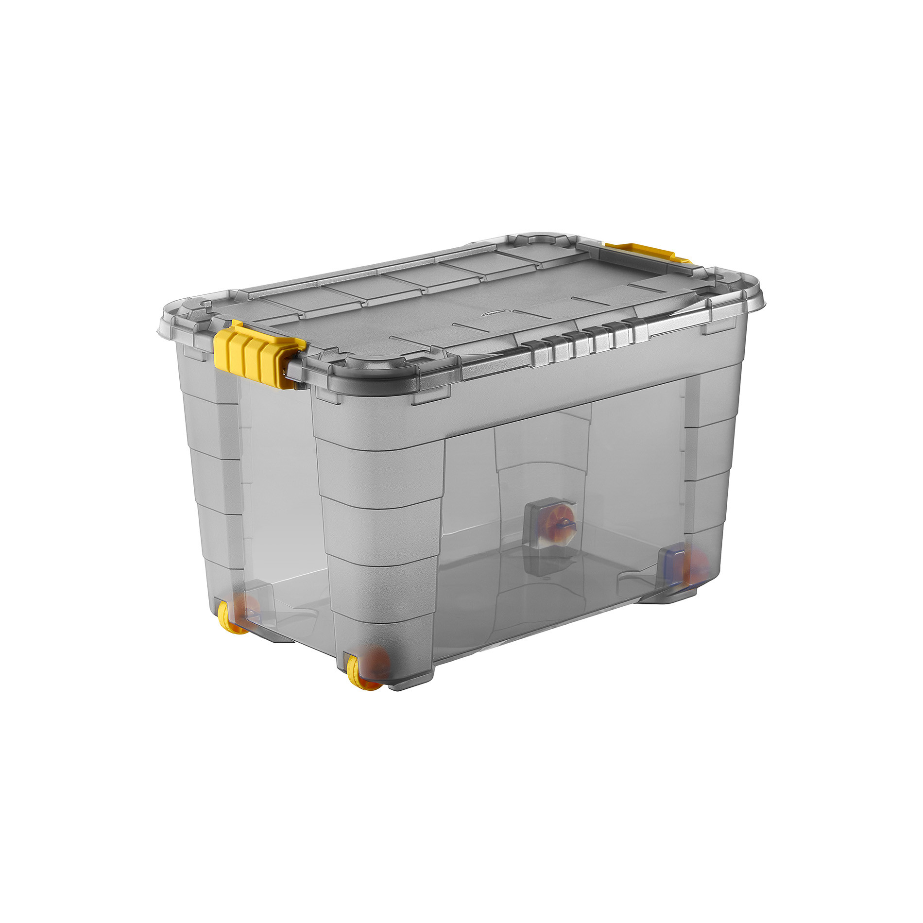 Box 4UP con coperchio e ruote | 60 L Grafite Trasparente / Ambra