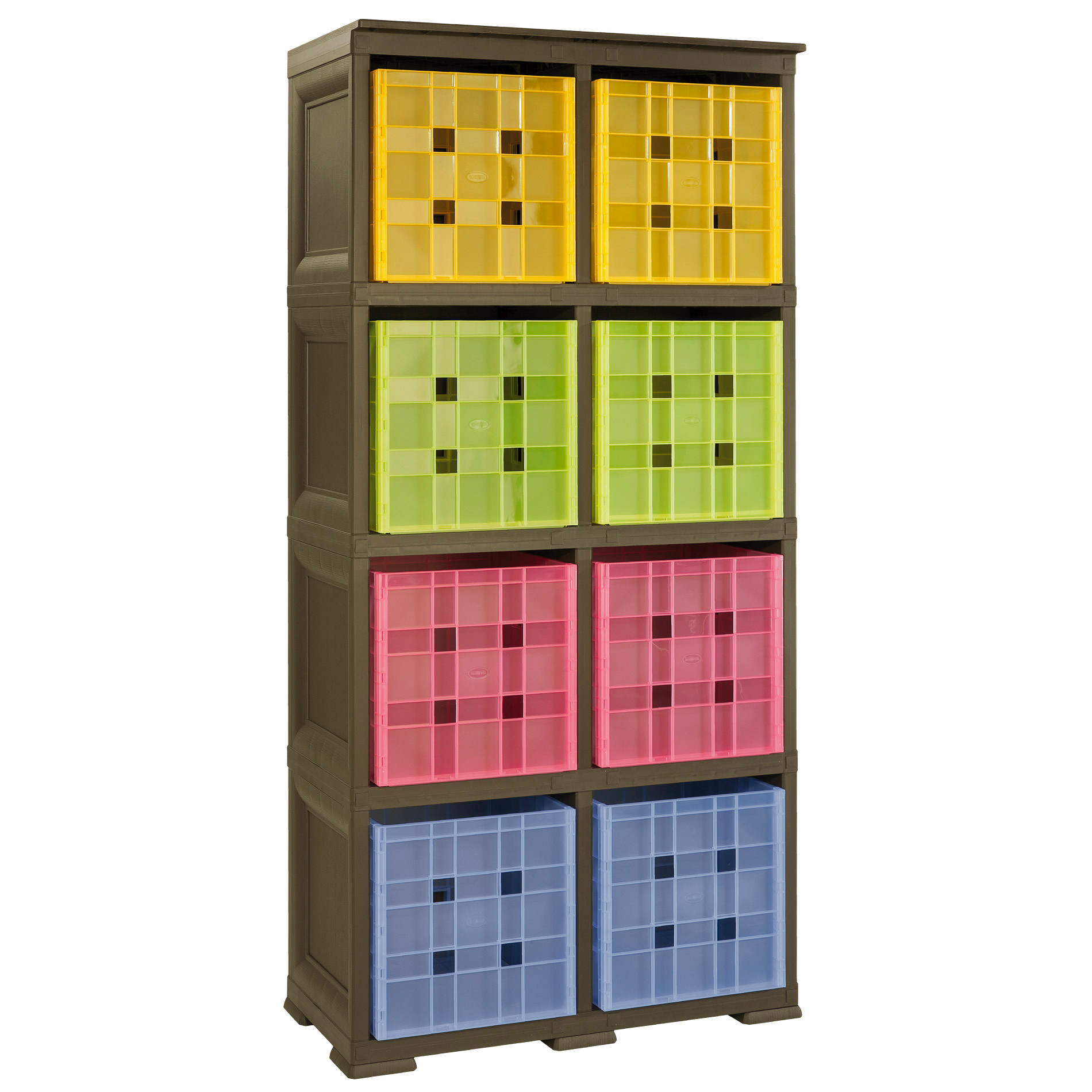 SCAFFALE Omnimodus 2 MODULI - CON 8 CONTENITORI 'CUBO' wengé